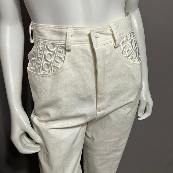 🌟HW Vintage Cream 100% Cotton High Waist Denim Jeans Sz-8 - Picture 5 of 11